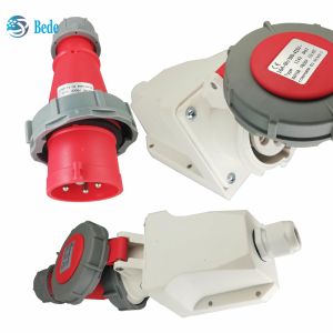 4 Pins IP67 Industrial Electric Socket With 16A / 380~415V Wall Mounting Type