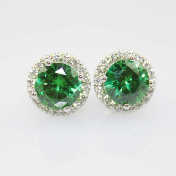 Quality Sterling Silver 8mm Round Green Cubic Zirconia Earrings (JRE055) wholesale