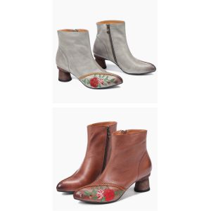 HZM031 Leather Boots Pointed Toe Temperament Handmade Women'S Boots With Thin