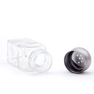 4Oz Empty Square Transparent Glass Spice Jar With Bamboo Wood Lid