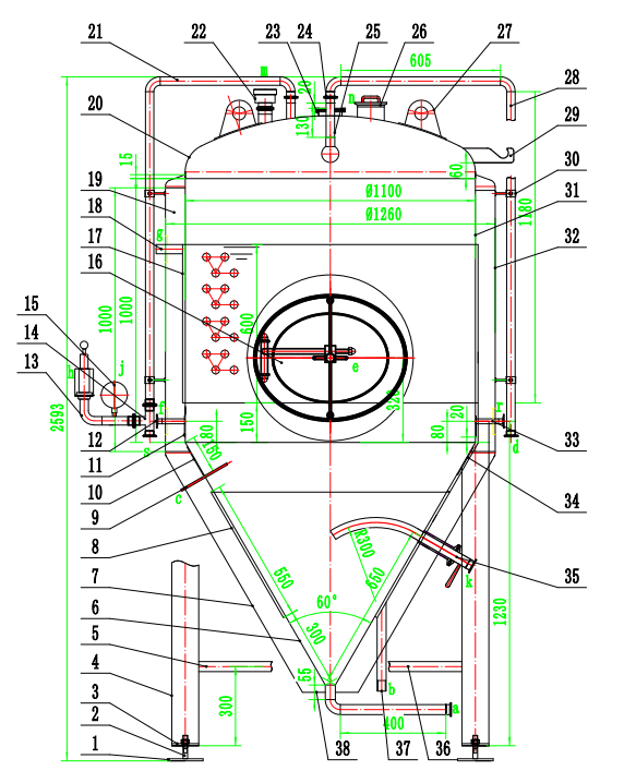 600L Beer Fermentation Tank , Conical Beer Fermenter With Rose Golden Color