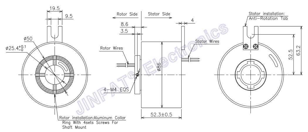 Inner Diameter 25.4mm Through Bore Slip Ring Aluminum Alloy Housing