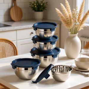 China 304 Stainless Steel Salad Bowl 1.5L-5.0L with Leakproof Cool Lock Lid on sale