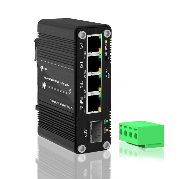 Quality Mini Industrial 3-Port 10/100/1000T + 1-Port 100/1000X SFP PD Switch with PoE Splitter Function wholesale