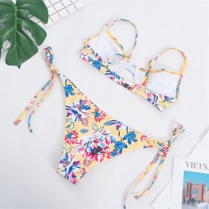Push Up bikini set With Floral Print Random Tropical Self Tie Bikini