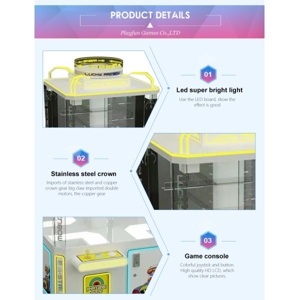 Playfun High Quality 2 Players Baby Catcher Crane Machine Mini Plush Doll Prize Machine Claw Pink Love Coin Operated Arcade