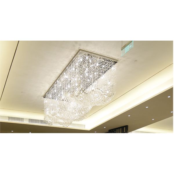 Customized Modern Living Room LED Wave Rectangular String Crystal Lamp Hotel