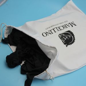 Soft Large Dust Bag For Dresses , Embossing White Cotton Drawstring Bag