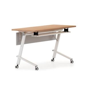 Movable Foldable Training Table Water Resistant Wood Grain Color With Shelf
