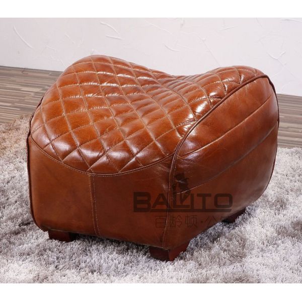 Quality brown antique style leather ottoman,#2006-OTTOMAN wholesale