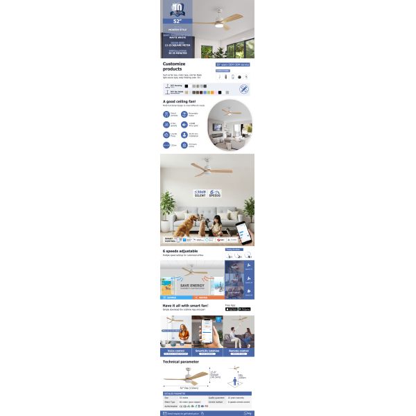 3 Wooden Blades Ceiling Fan With Lamp Indoor Decorative Lower Noise