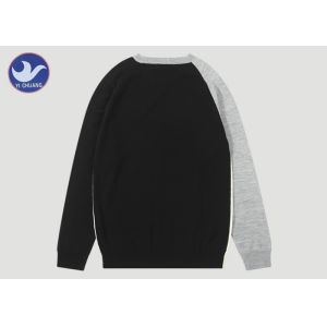 Shoulder Slit Contrast Color Men's Knit Pullover Sweater O Neck Knitwear Long