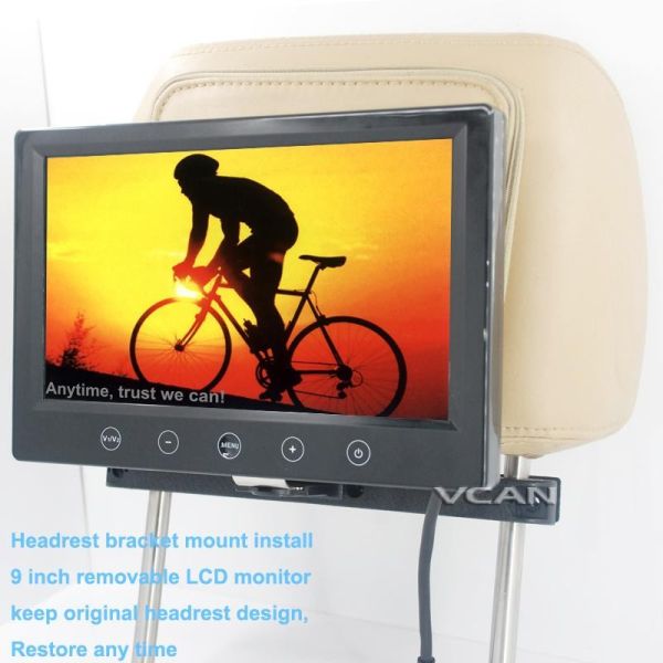 TM-9008 9 inch car removeable headrest monitor with bracket mount 2 av input 12