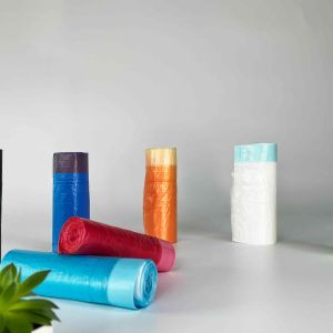 Hand Held Pull Rope Custom Plastic Bag Roll Packaging For Household Drawstring