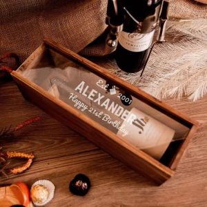 China Customized Color Vintage Wooden Wine Case Wine Crate With Lid Clear Acrylic on sale