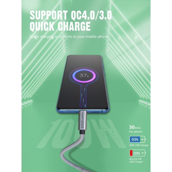 OEM ODM Tablet USB Type C Charging Cable 5A 10G 3.2 Gen2 2M Nylon Jacket