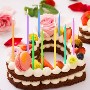 Greetings Birthday Candles, Multicolored Long Thin & Happy Birthday Text On
