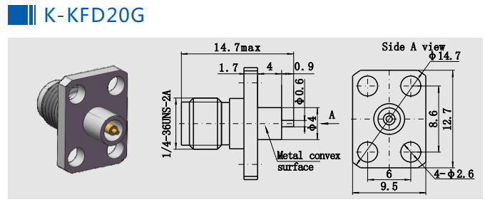 2 Holes Flange SMK Series Female Straight RF Coaxial Connector 2.92mm