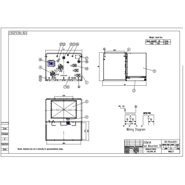 250Kva Single Phase Pad Mounted Transformer Oil Immersed Power Electrical Distribution 4160V