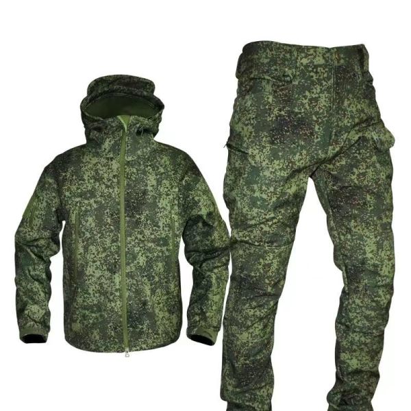Military Camo Uniform Army Dress Clothes Full Soft Shell Jacket Men Velvet