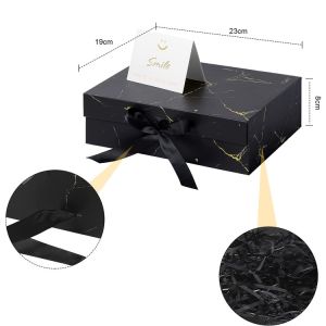 Custom Design Small Matt Black Marble Texture Magnetic Closure Boxes Gift