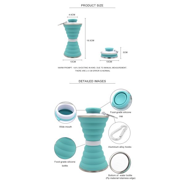 500Ml Silicone Expandable And Foldable Drinking Water Bottle