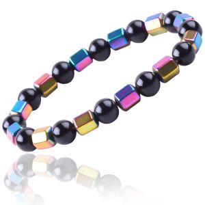 8mm Handmade Natural Elastic Crystal Stone Obsidian Hematite Bead Bracelet
