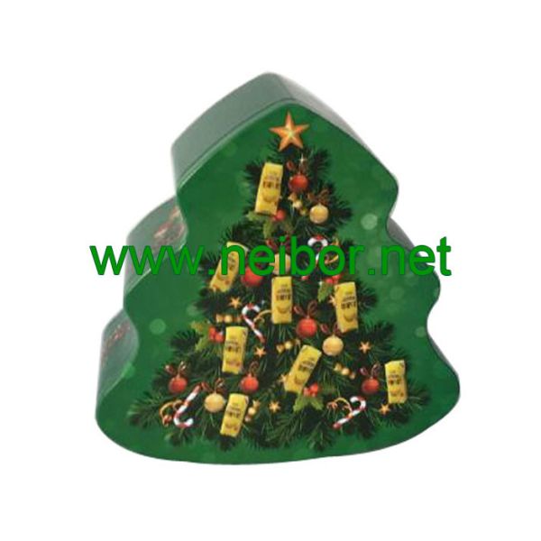 Quality custom printing christmas tree shape chocolate tin box wholesale