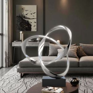 China Mirror Abstract Stainless Steel Intertwined Rings Sculpture Modern Art Decor for Home & Office on sale