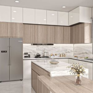 Apartment Project Full Set Smart Modern Style Custom Cabinet Wood Grain Kitchen