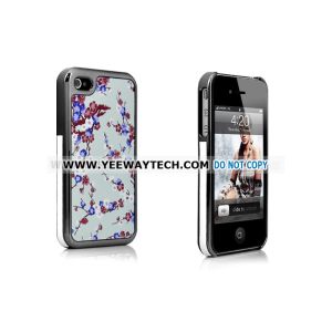 Plum Flower Patterned Electroplated Hard Case For iPhone 4S - Blue