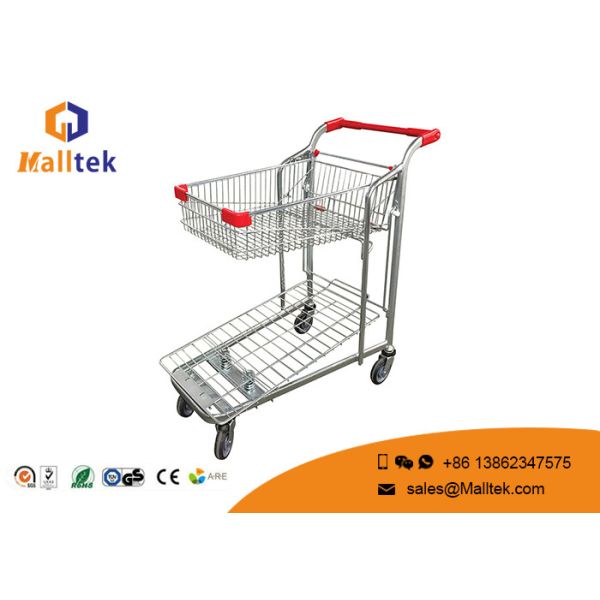 Quality 2 Tier Metallic Shopping Logistics Trolley Optional Color With Folding Basket wholesale