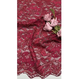 China Red Embroidered Lace with Spark Precision Leafy Romantic Fabric for Party Gowns on sale