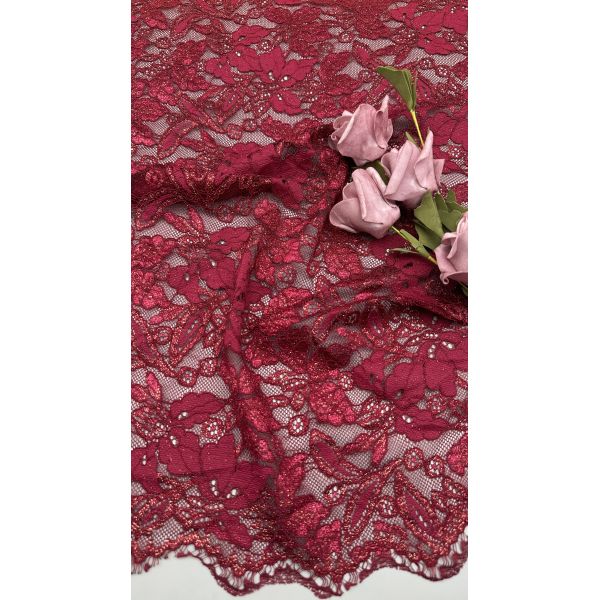 Quality Red Embroidered Lace with Spark Precision Leafy Romantic Fabric for Party Gowns wholesale