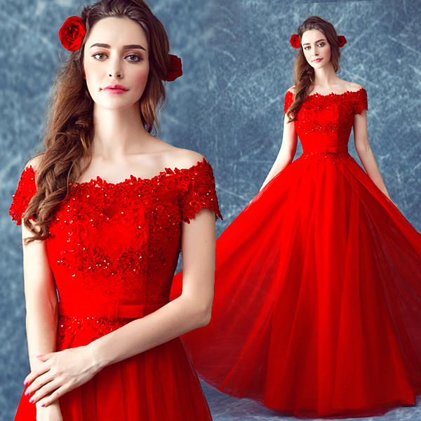 Quality Red Flower And Lace Off The Shoulder Gorgeous Evening Dress TSJY090 wholesale