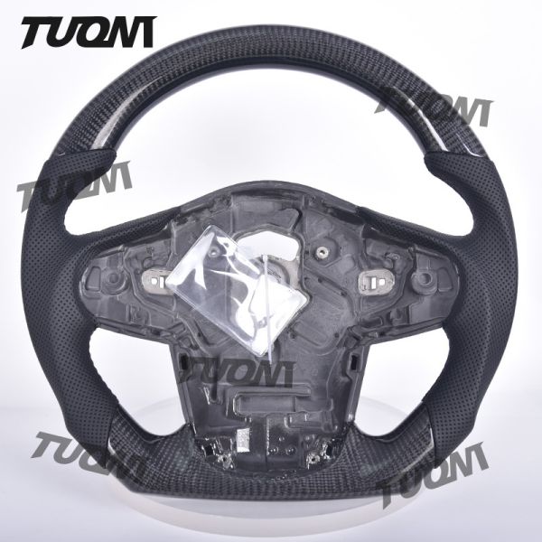 Quality Universal Leather Carbon Fiber Steering Wheel Flat Bottom Ergonomic Grip LED Support wholesale