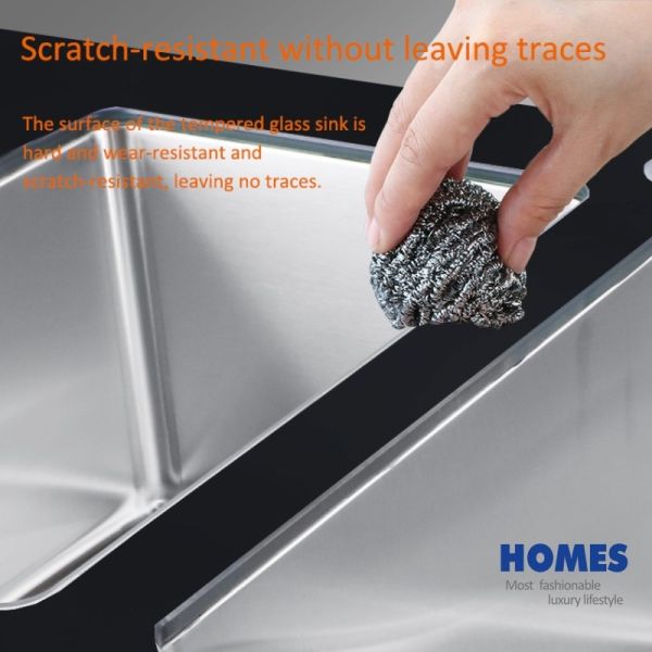 70x48 Tempered Glass Kitchen Sink 28' Undermount Single Bowl