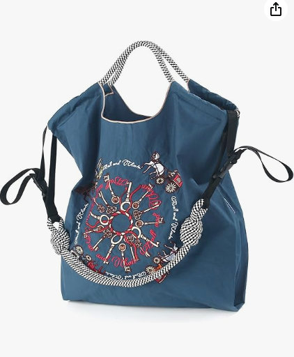 Ball&Chain carriage pattern embroidered nylon handbag for women, travel shoulder bag with top handle, suitable for work and travel