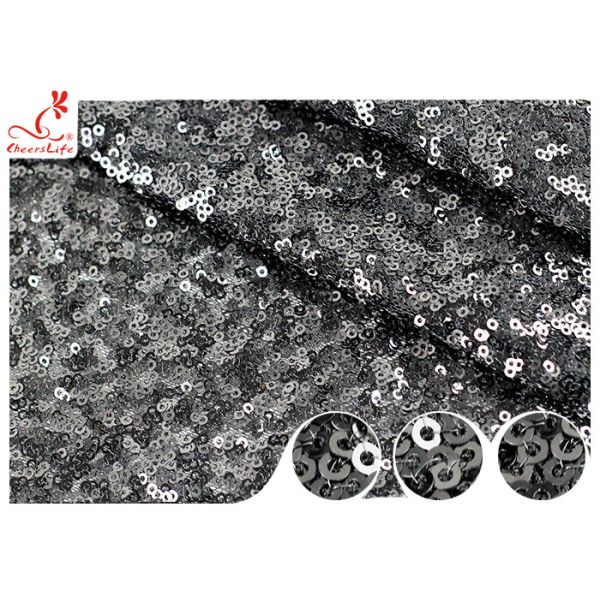 Quality Shiny Embroidered Black Sequin Mesh Fabric For Party Evening Dress R&D Available wholesale