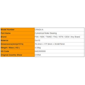 CRM24 A Cylindrical Roller Bearing Brass Cage Iron Pin Single Row