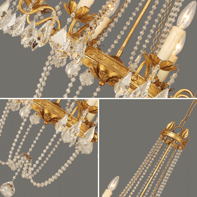 Gold Wrought iron candle chandelier with Crystal for Hotel Room Lighting (WH-CI-37)