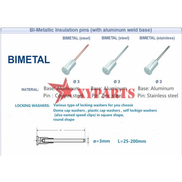 3mmx65mm CD Weld Bimetallic Insulation Pins With Aluminunm Base