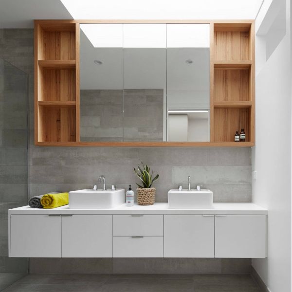 Matte Wall Mounted Bathroom Vanity White Plain Melamine Bathroom Cabinet With Quartz