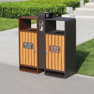 Brown Stainless Steel Waste Bin Metal Garbage Container Trash Bin