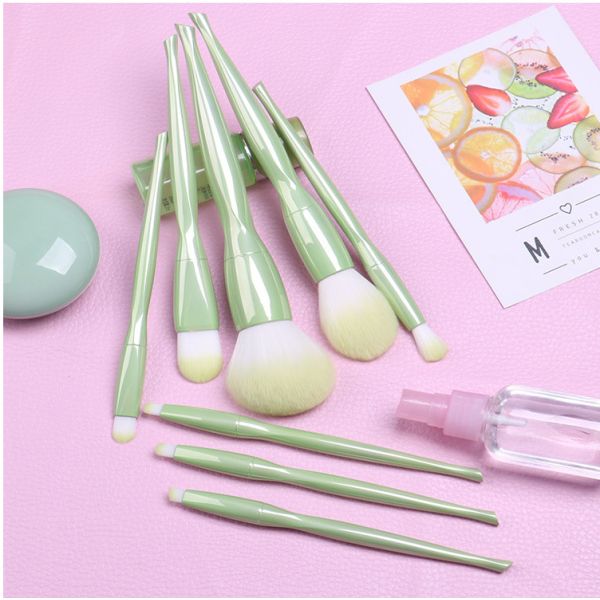 Quality 8 PCS Green Shiny Custom Logo Makeup Brushes Applying Liquid And Powder Flawlessly wholesale