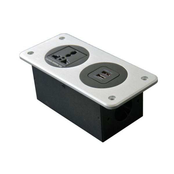 2018 New Aluminum Panel Socket with Universal power and USB charger for table