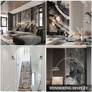 Square Bamboo Charcoal Grey Marble PVC Cladding Panels OEM ODM