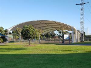 China Architecture Steel Tensile Shade Structures Outdoor 50x100 M Sport Court Project Service on sale