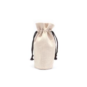 Custom Design Logo Printed 1 Bottle Canvas Cotton Drawstring Wine Bag Fabric