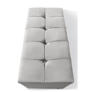 Light Grey Velvet Fabric Storage Ottoman Tufted Crystal Buttons
